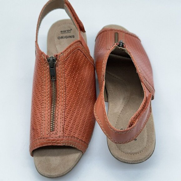 Earth Origins Leather Sandals Maureen Peep Toe Sling Back Ginger Spice  8.5 Wide - Picture 5 of 9
